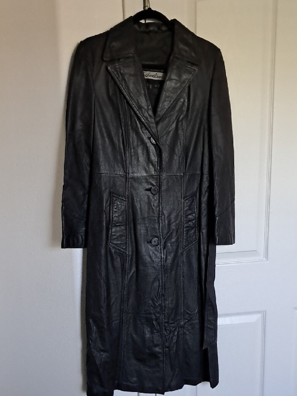 Long Black Leather Trench Coat with Belt — Unbranded - Picture 2 of 9